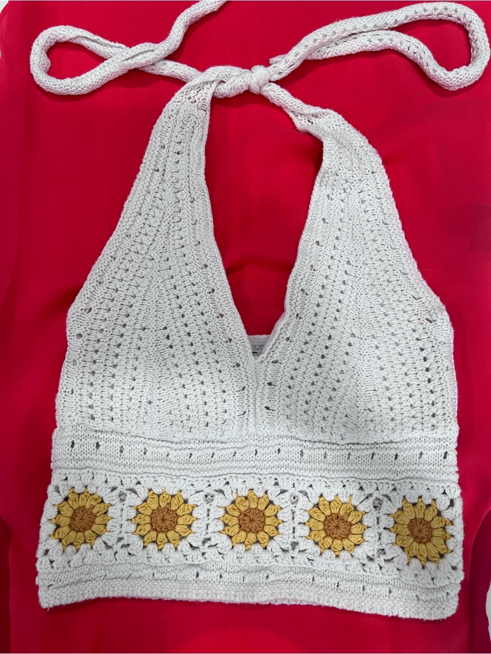 Hollister Crochet Halter Top with Sunflower Accent - Cream & Yellow - Picture 1 of 5